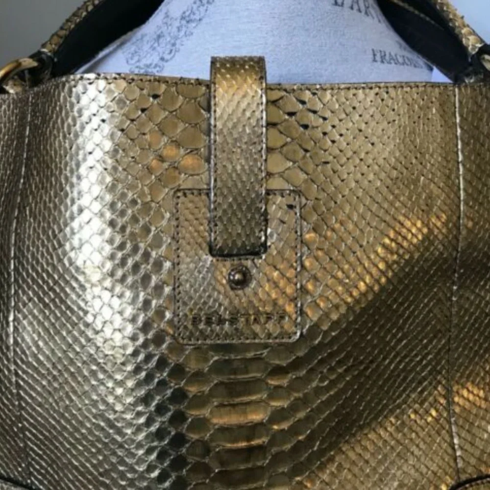 NWT Belstaff Satchel Shoulder Bag Purse Tote Gold - Picture 11 of 12
